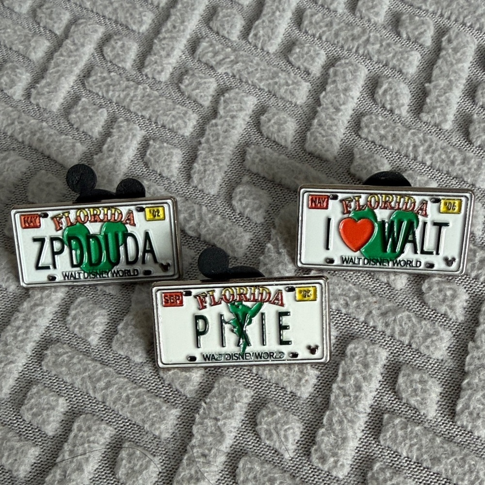 Disney Florida License Plate Pins - Green and Red Accents